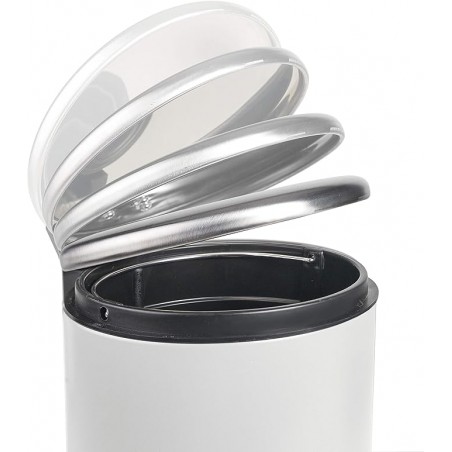 Bathroom pedal bin, made of stainless steel with a matte finish, measures 16.8 x 25 cm, white color