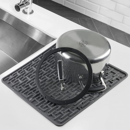 Égouttoir à vaisselle, tapis en silicone pour vaisselle et couverts, tapis de séchage enroulable, 43 x 32,5 cm