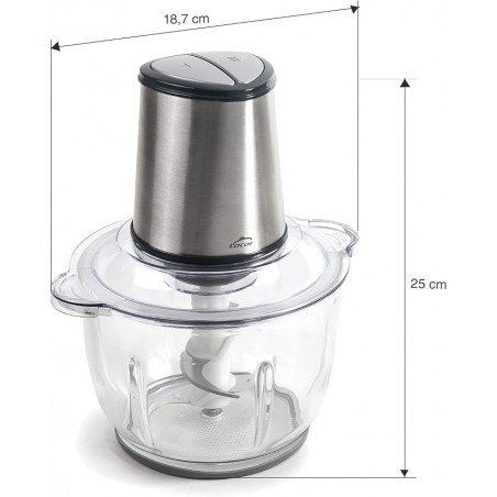 Picador de alimentos automático, picador de alimentos, picador com lâminas ultrarresistentes, sem BPA, 2 velocidades, 2 litros