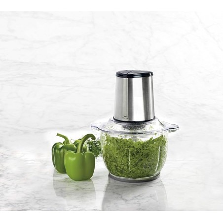 Picador de alimentos automático, picador de alimentos, picador com lâminas ultrarresistentes, sem BPA, 2 velocidades, 2 litros