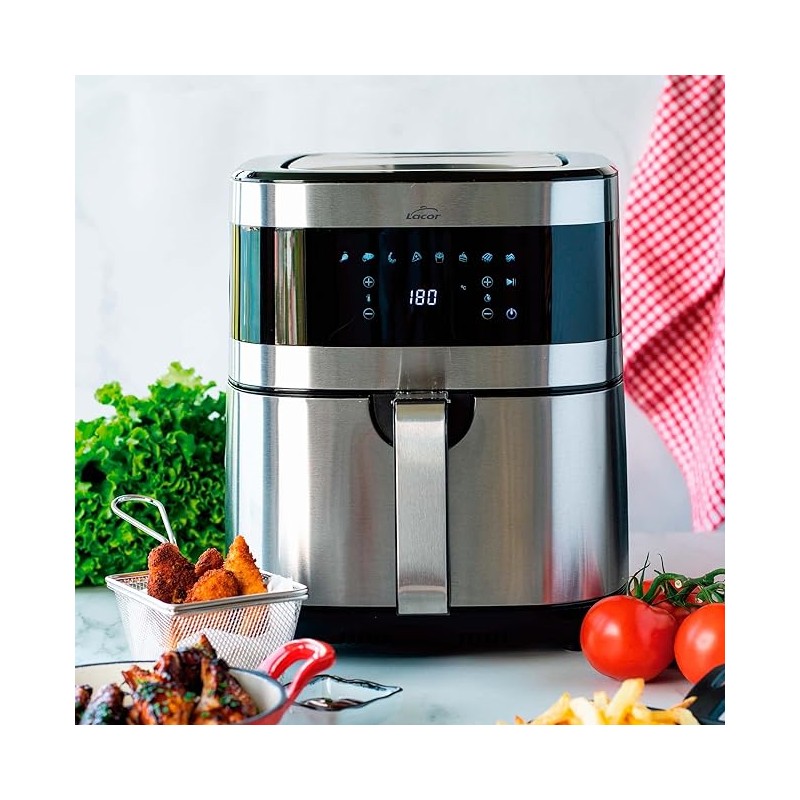 Friteuse sans huile Ecofry, livre de recettes exclusif en 3 langues, écran tactile, 8 programmes, 1700 W, capacité 5,5 L Friteuse sans huile Ecofry, livre de recettes exclusif en 3 langues, écran tactile, 8 programmes, 1700 W, capacité 5,5 L