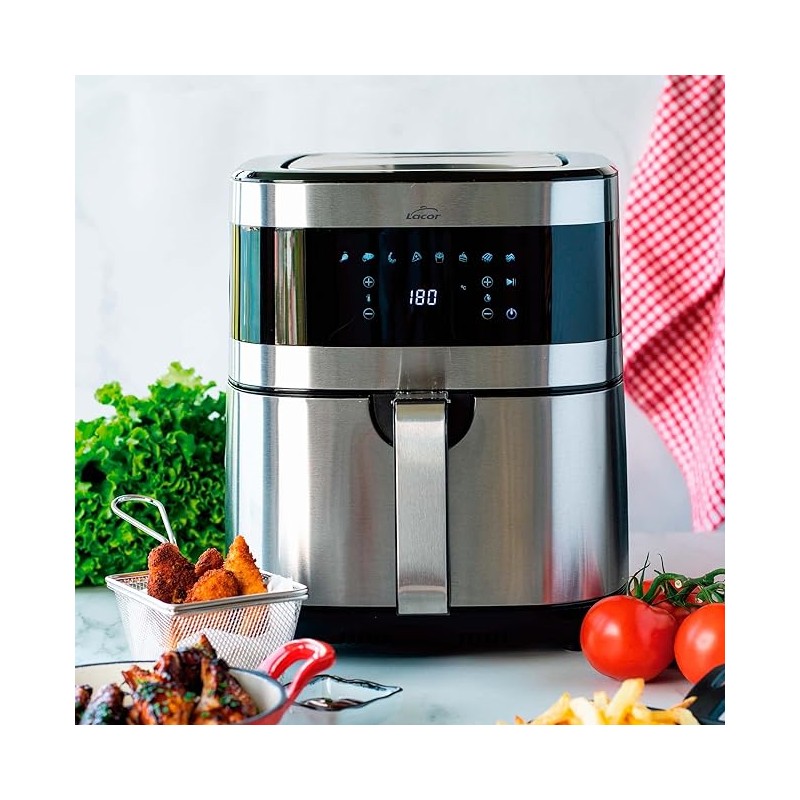 Freidora Sin Aceite Ecofry, Recetario Exclusivo en 3 Idiomas, Pantalla Táctil, 8 Programas, 1700 W, Capacidad 5,5L