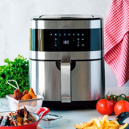 Ecofry Ölfreie Fritteuse, Exklusives Rezeptbuch in 3 Sprachen, Touchscreen, 8 Programme, 1700 W, 5,5 l Fassungsvermögen