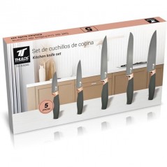 Confezione Set di 5 coltelli con lama in acciaio inox antiaderente.	