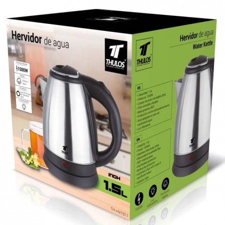 Chaleira THULOS de 1,5 L, corpo de aço inoxidável.