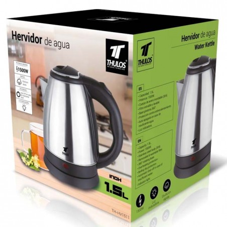 Hervidor de agua de 1.5 L THULOS, cuerpo de acero inoxidable.