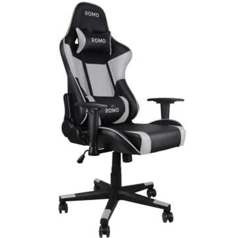 Silla Gamer Profesional Julieta. Color Blanco y negro Inclinación 180º, Altura Regulable, Cojín Cervical y Lumbar