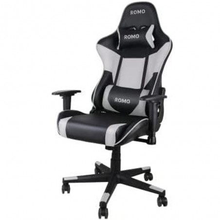 Sedia da Gaming Professionale Julieta. Colore Bianco e Nero. Inclinazione 180°, Altezza regolabile, Cuscino cervicale e lombare.