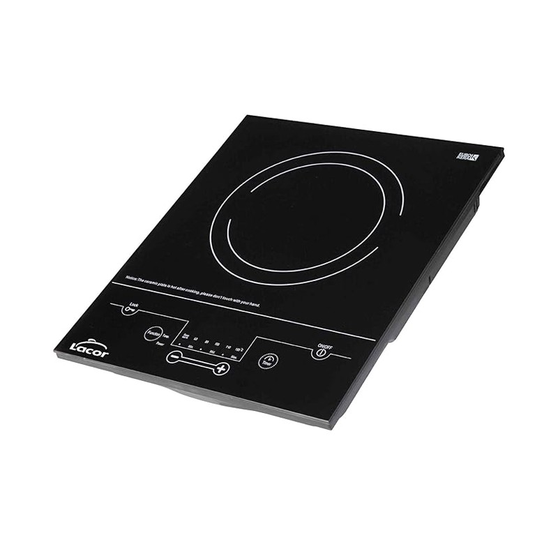 Placa de indução vitrocerâmica, potência 2000W, com 6 níveis de potência, preta