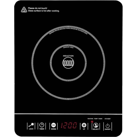 Placa vitrocerâmica de indução não encastrável, potência 2000W, com 8 níveis de potência, dimensões 30x37x4,5cm, cor preta