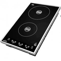 Placa vitrocerâmica de dupla indução, potência 2000W+1300W, com 8 níveis de potência, cor preta