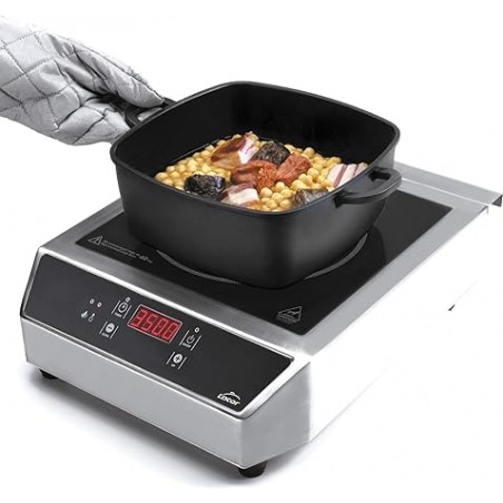 Inducción Portátil,  Control Táctil, 17 Niveles de Potencia, Dos Fuegos 12 y 28 cm, INOX, Negro, Potencia 3500W