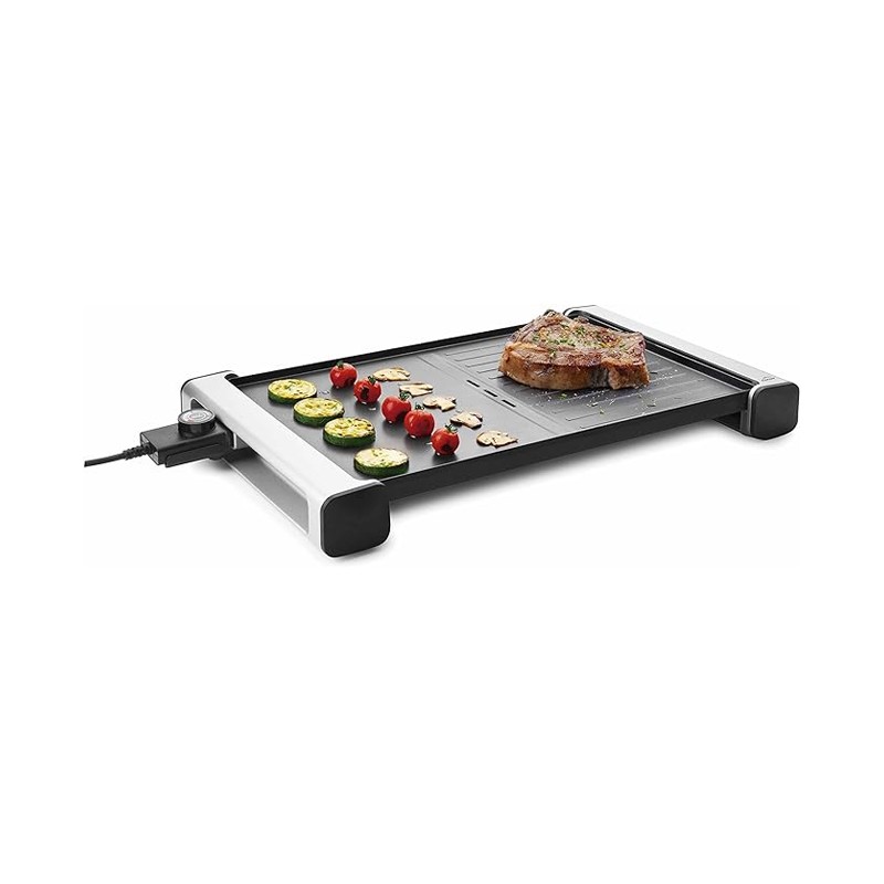 Piastra grill di qualità, potenza 1800W, in alluminio, 0-230º, misure 61x32cm, colore nero
