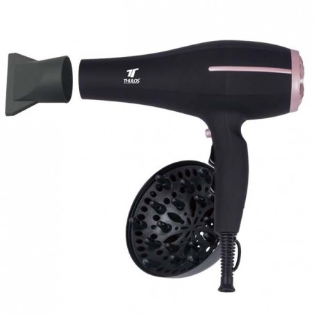 Secador de cabelo THULOS, 2000 W, 2 velocidades e 3 ajustes de temperatura, botão de ar frio, com difusor e concentrador.