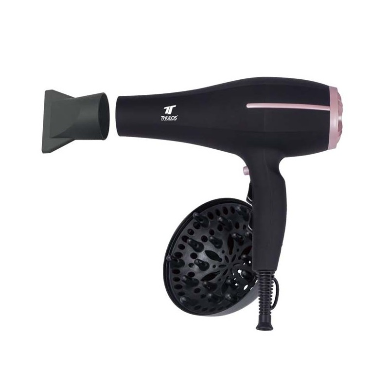 Secador de cabelo THULOS, 2000 W, 2 velocidades e 3 ajustes de temperatura, botão de ar frio, com difusor e concentrador.