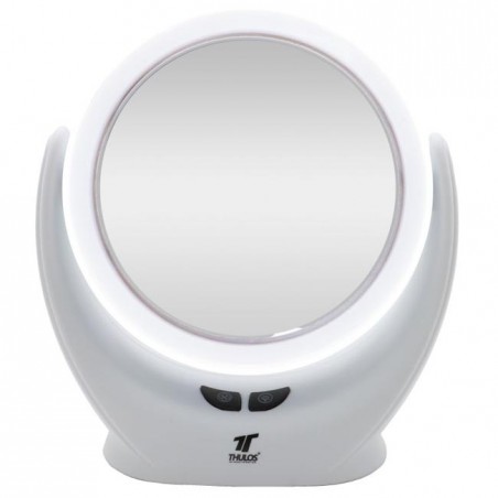 Espelho de maquiagem THULOS com luz LED e ventilador.