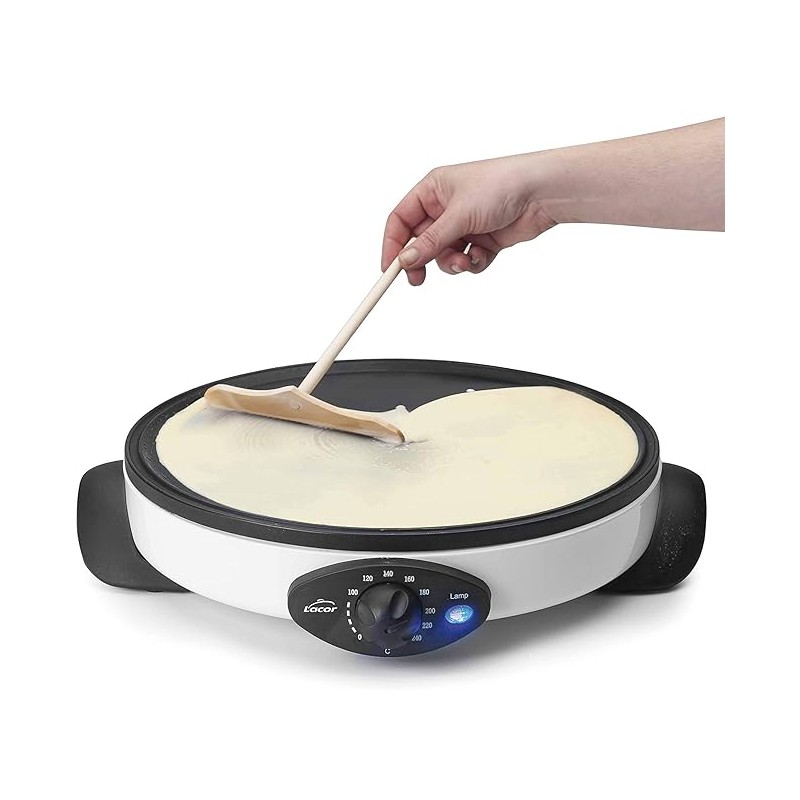 Máquina de crepes antiaderente de alumínio 30 cm, potência 1000W, branca Máquina de crepes antiaderente de alumínio 30 cm, potência 1000W, branca