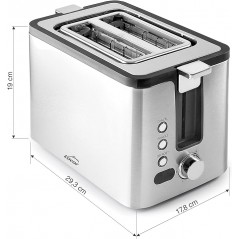 Toaster made of stainless steel, 2 wide slots, slot measurements 3.8x14 cm