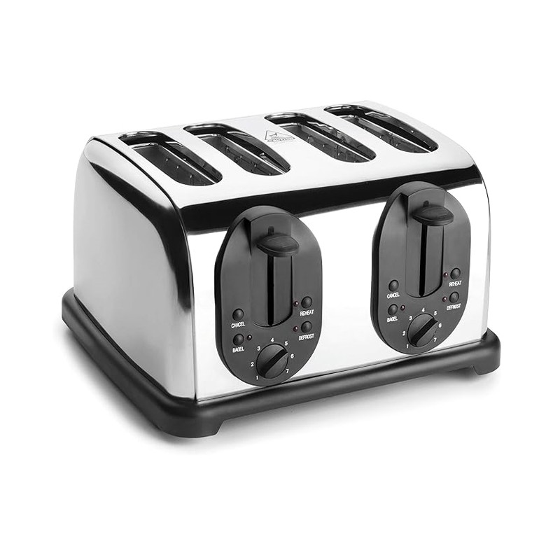 Torradeira curva de aço inoxidável, 4 ranhuras, potência de 1750 W Torradeira curva de aço inoxidável, 4 ranhuras, potência de 1750 W