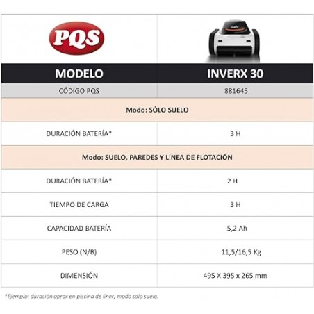 Robot limpiafonso automático de Piscina Inverx30. Funciona sin Cables con batería, Piscinas de hasta 20 x 6 Metros