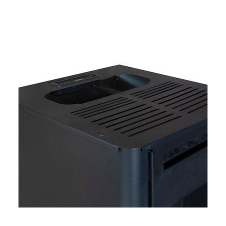 Poêle à granulés Thelma 6,5 kW. Efficacité et design supérieurs avec surface chauffante. Noir.