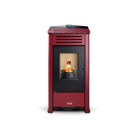 Ferroli Omega 10 KW pellet stove. Superior efficiency and design with a heated surface. Red.