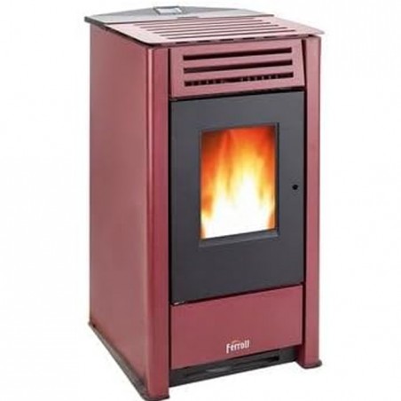 Ferroli Omega 10 KW Pelletofen. Überlegene Effizienz und Design mit beheizter Oberfläche, Rot	