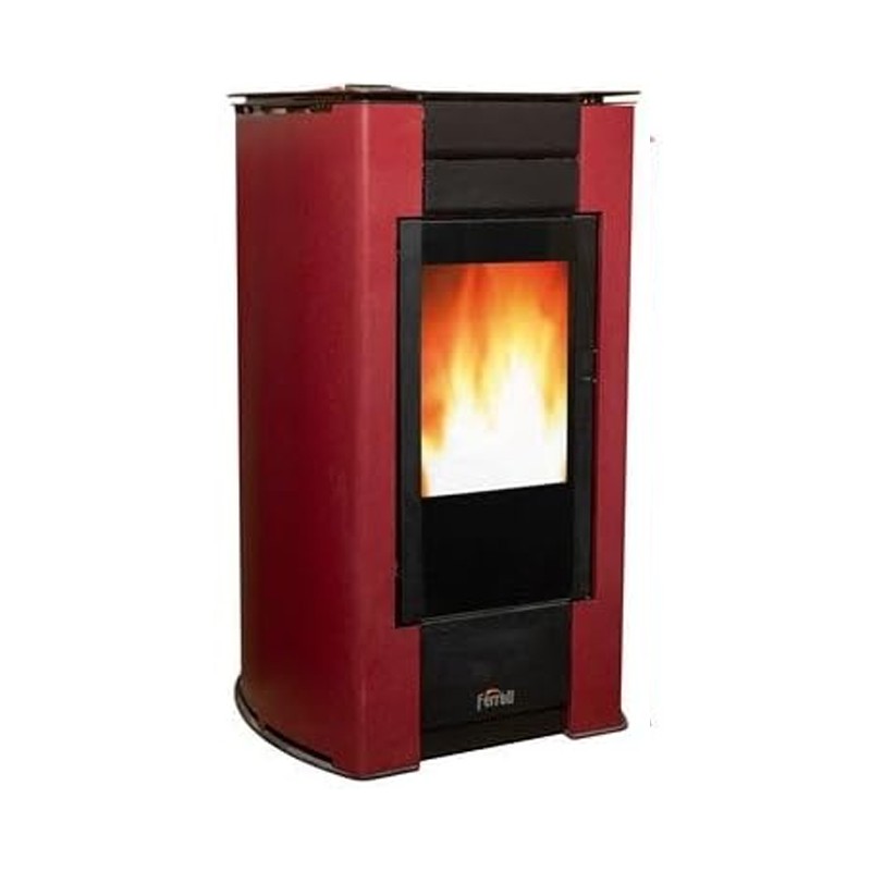 Poêle à granulés Ferroli Penelope 14,1 KW. Efficacité et design supérieurs avec une surface chauffée, Rouge