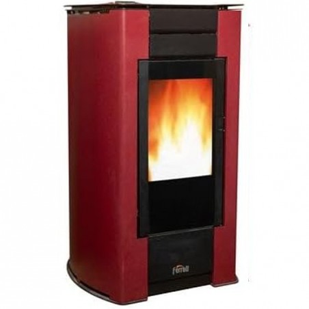 Ferroli Penelope 14.1 KW pellet stove. Superior efficiency and design with a heated surface. Red.
