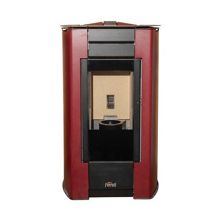 Stufa a pellet Ferroli Penelope da 14,1 KW. Efficienza e design superiori con superficie riscaldata. Rossa.