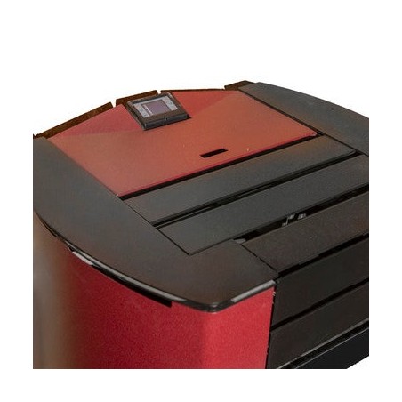 Poêle à granulés Ferroli Penelope 14,1 kW. Efficacité et design supérieurs avec surface chauffante. Couleur rouge.