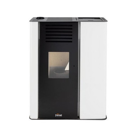 Ferroli Atlas 9 KW pellet stove. Superior efficiency and design with a heated surface, White