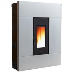 Pegaso Tabla 7,7 KW Pelletofen. Überragende Effizienz und Design mit beheizter Oberfläche, Weiß	