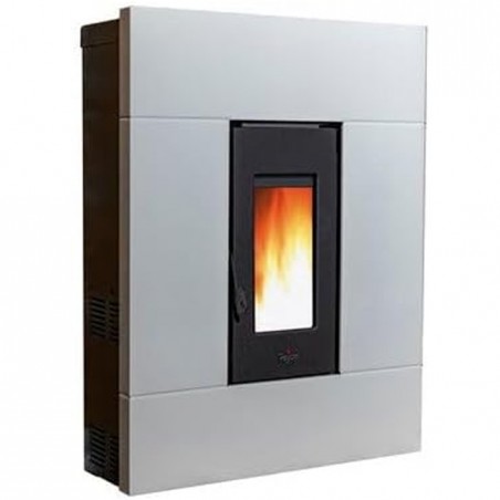 Pegaso Table 7.7 KW pellet stove. Superior efficiency and design with a heated surface. White.