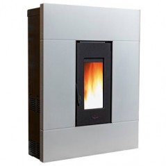 Pegaso Tabla 7,7 KW Pelletofen. Überragende Effizienz und Design mit beheizter Oberfläche, Weiß	