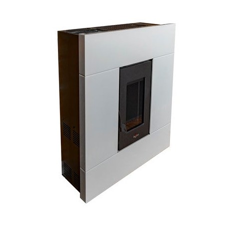 Stufa a pellet Pegaso Table da 7,7 KW. Efficienza e design superiori con superficie riscaldata. Bianca.