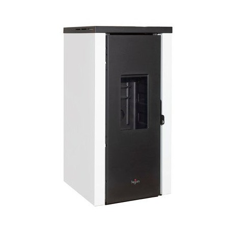 Poêle à granulés Pegaso Vera 7,7 kW. Efficacité et design supérieurs avec surface chauffante. Noir.