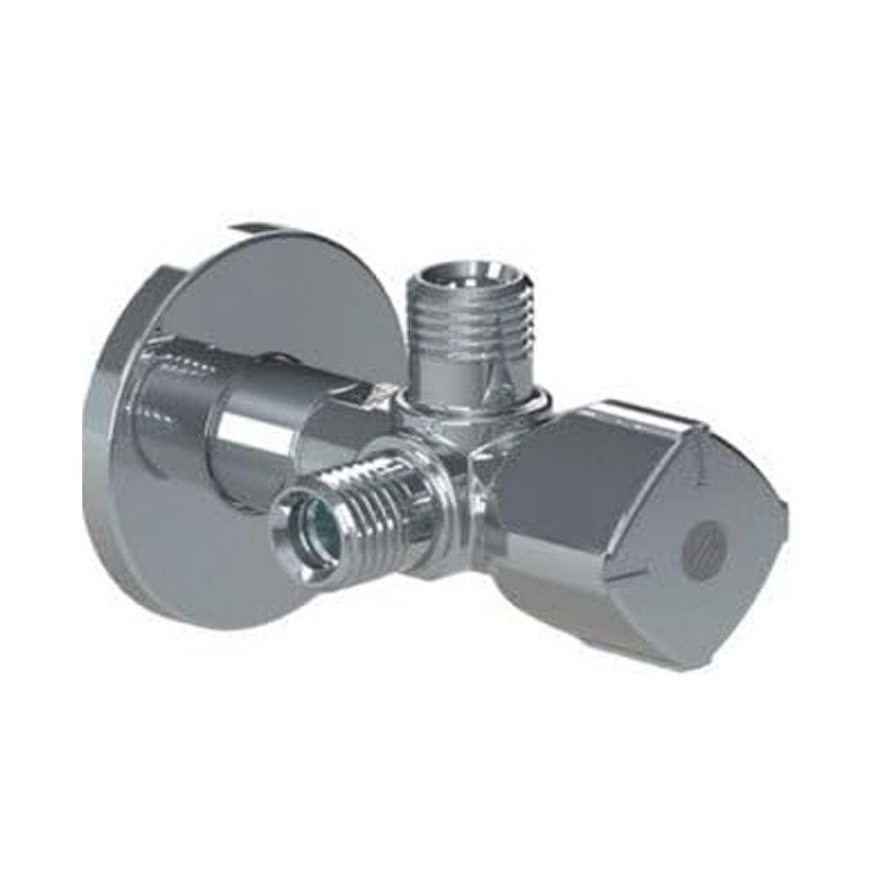 Doppelabsperrventil mit Rückschlagventil 1/2" x 3/8" x 3/8" | Doppelausgang für Sanitär- und Installationsarbeiten