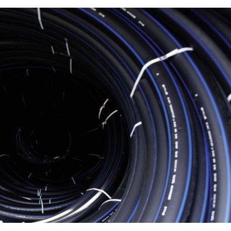 Low-density food tubing, 40 mm, 6 bar, 100 m, blue band, greater thickness and flexibility