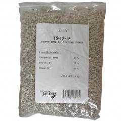 Abono Fertilizante Triple 15 de 1 Kg | 15% Nitrógeno, 15% Fósforo, 15% Potasio, 5% Azufre | Para Todos los Cultivos
