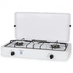 Gas stove, white enamelled finish, 2 burners with black enamelled burners, burners: 1400W and 1900W