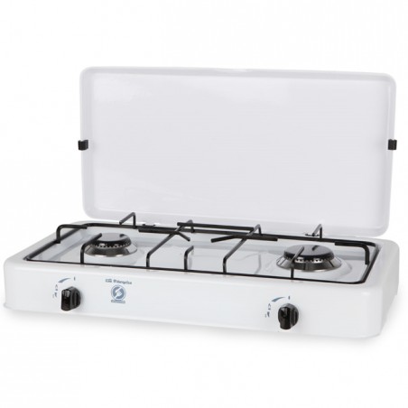 Fogão a gás, acabamento em esmalte branco, 2 bocas com queimadores esmaltados em preto, queimadores: 1400W e 1900W