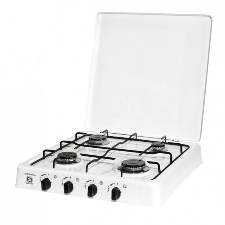 Fogão a gás, acabamento em esmalte branco, 4 bocas com queimadores esmaltados em preto, queimadores: 740W, 1400W, 1400W e 1900W