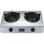 Fogão a gás para uso externo com 7700W de potência, adequado para butano e propano, possui dois queimadores de coroa tripla Fogão a gás para uso externo com 7700W de potência, adequado para butano e propano, possui dois queimadores de coroa tripla