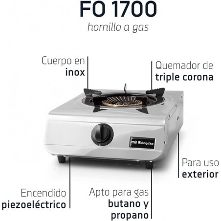 Cuisinière à gaz, noire, en acier inoxydable, compatible avec le gaz butane ou propane, brûleur de 4,3 kW