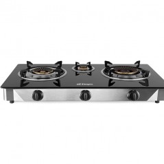 Gas Stove, 2 Triple Crown Burners, Piezoelectric Ignition, Tempered Glass Surface, Stainless Steel Body
