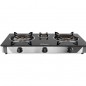 Gas Stove, 3 Triple Crown Burners, Piezoelectric Ignition, Tempered Glass Surface, Stainless Steel Body