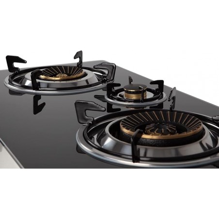 Gas Stove, 2 Triple Crown Burners, Piezoelectric Ignition, Tempered Glass Surface, Stainless Steel Body