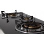 Cuisinière à gaz, 3 brûleurs triple couronne, allumage piézoélectrique, surface en verre trempé, corps en acier inoxydable	