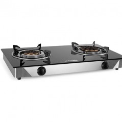 Gas Stove, 2 Triple Crown Burners, Piezoelectric Ignition, Tempered Glass Surface, Stainless Steel Body
